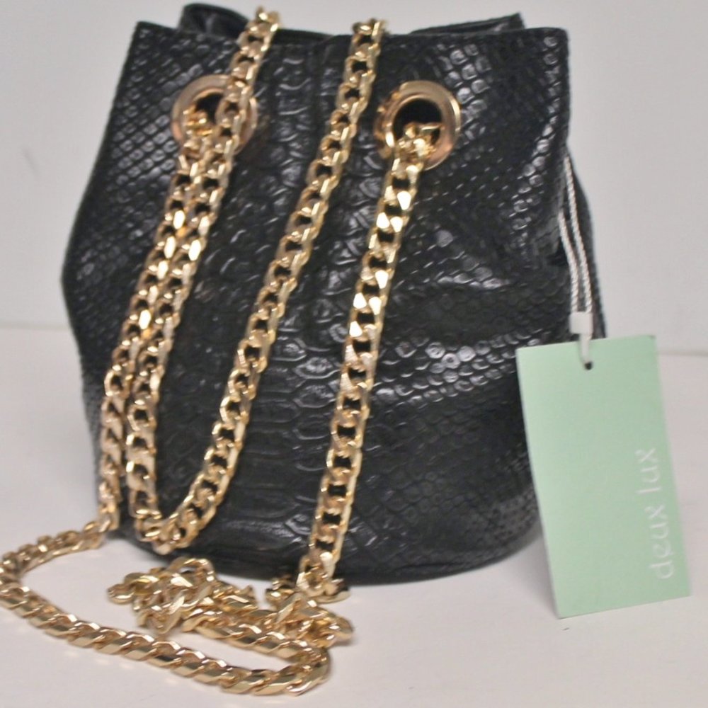 New Deux Lux Mini Bucket Bag w Bold Gold Chain